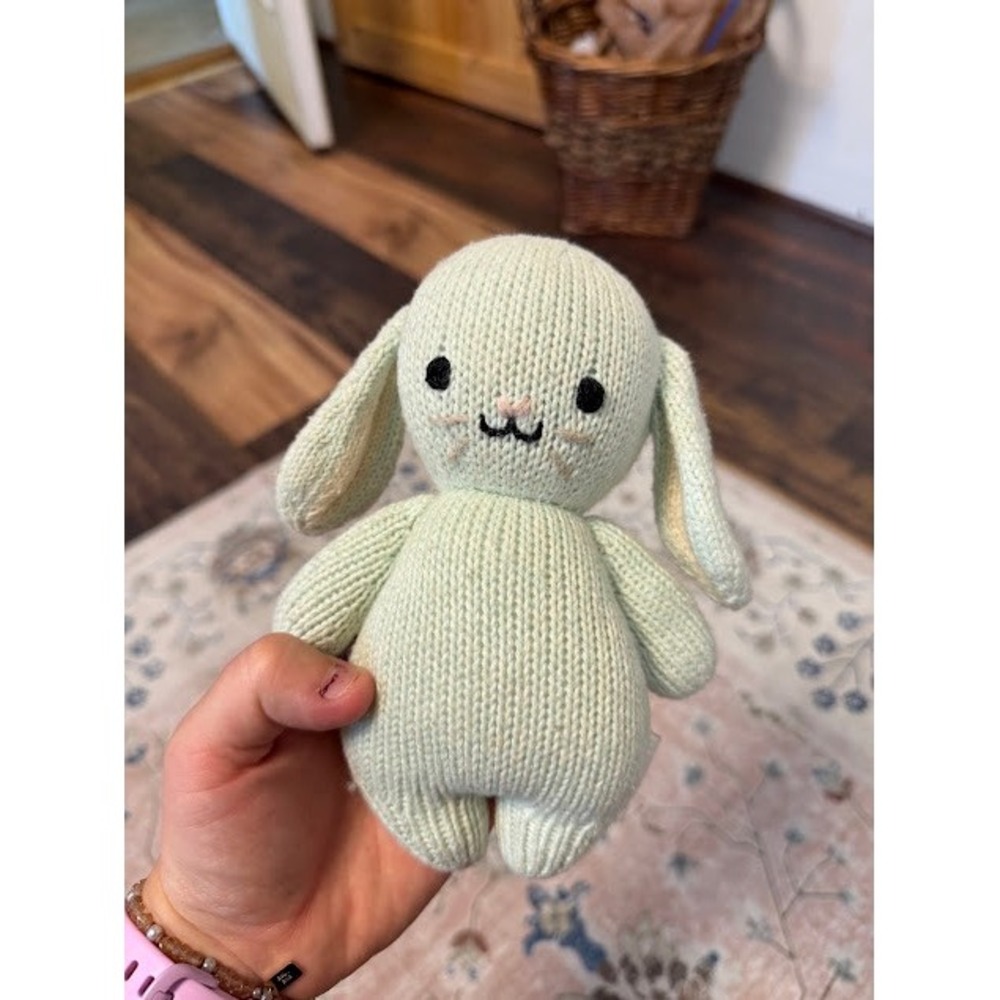 Cottagecore Cuddle + Kind Knit Bunny Rattle Small Mint Green Handmade Plush